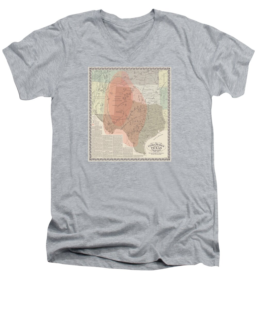 Texas Men's V-Neck T-Shirt featuring the digital art Comanches and War on the Texas Frontier by Al White