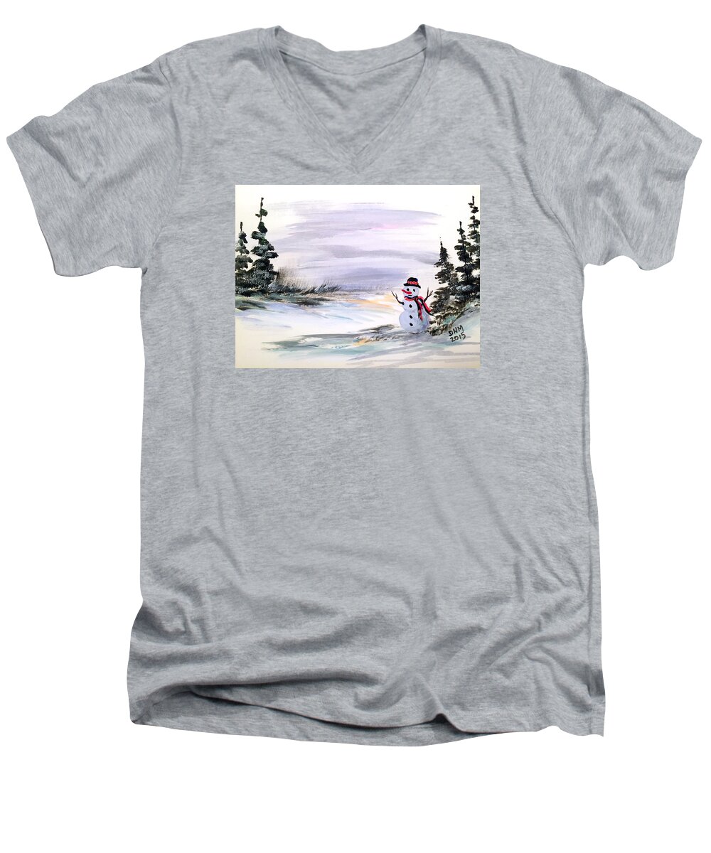 Winter Men's V-Neck T-Shirt featuring the painting Come and play with me by Dorothy Maier