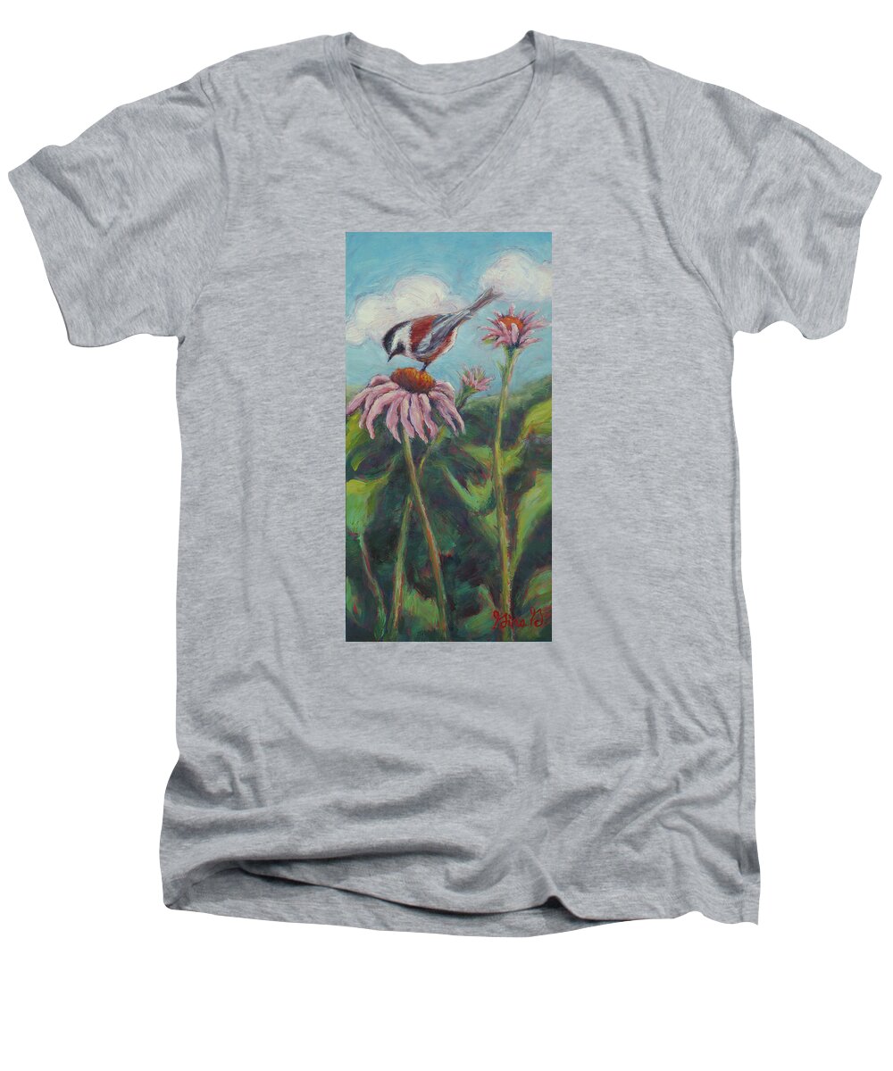 Oil On Panel Men's V-Neck T-Shirt featuring the painting Coneflower Peep by Gina Grundemann
