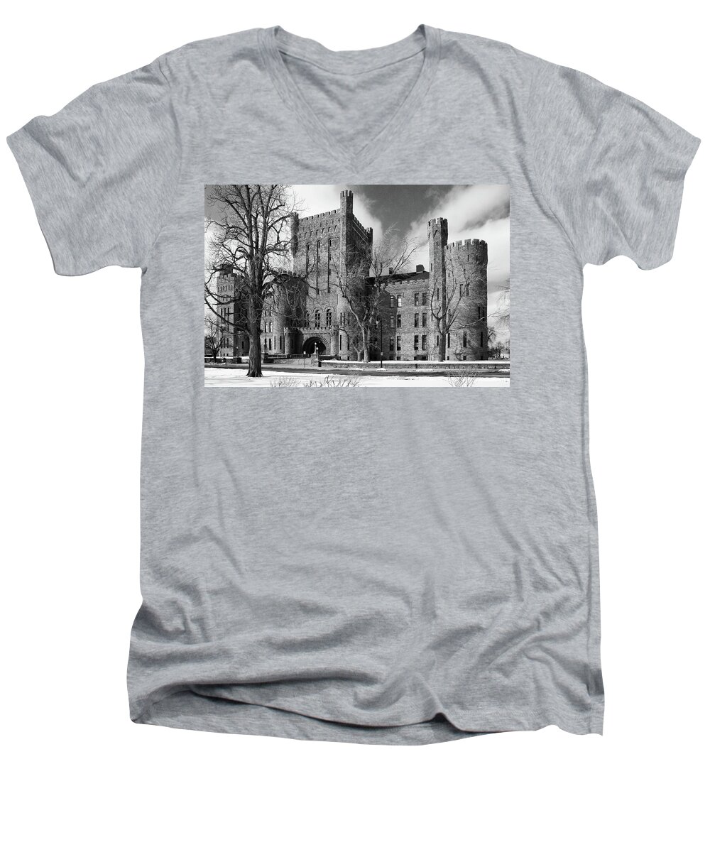 Armory Men's V-Neck T-Shirt featuring the photograph Connecticut Street Armory 3997b by Guy Whiteley