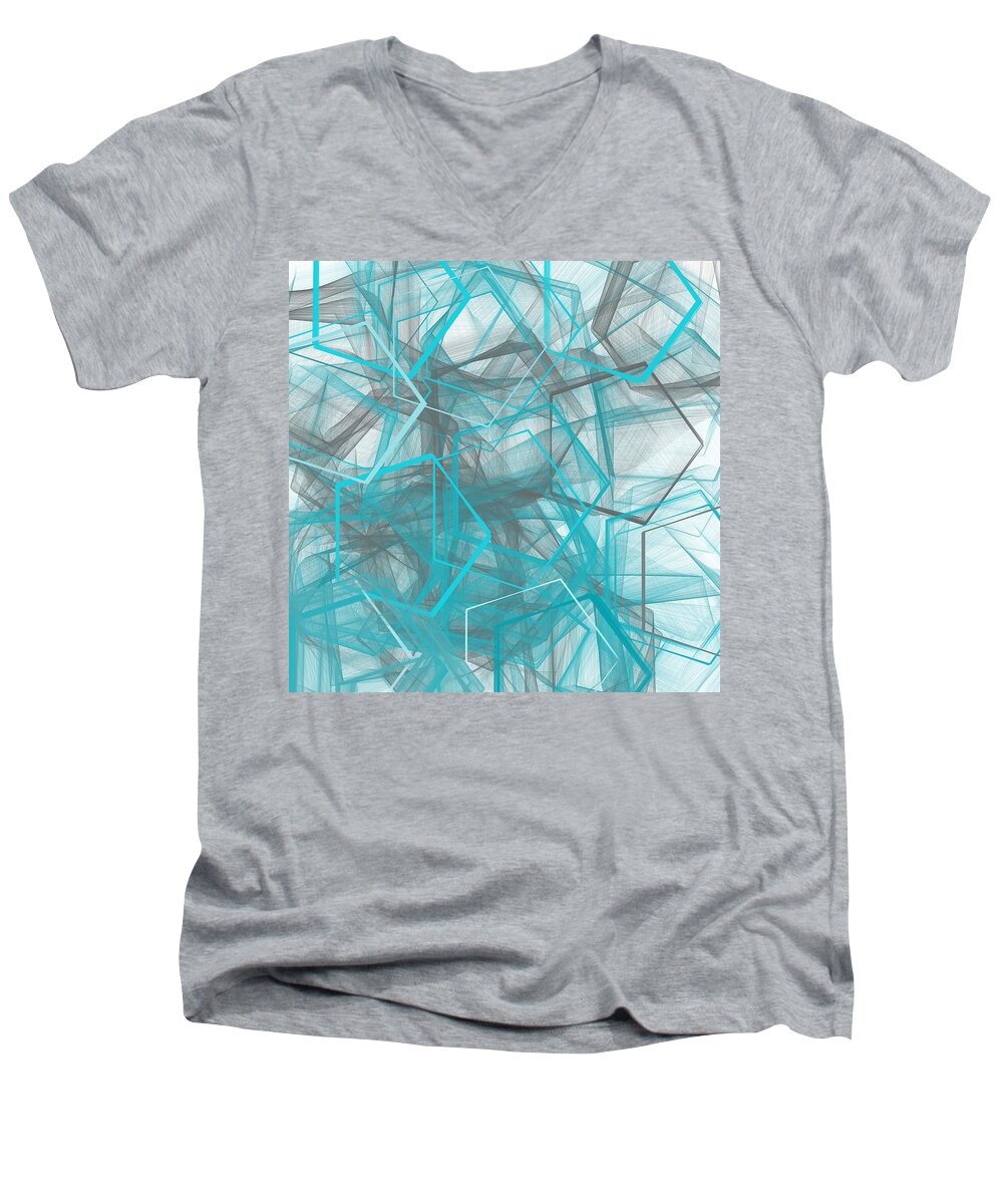 Blue Men's V-Neck T-Shirt featuring the painting Connecting Angles by Lourry Legarde