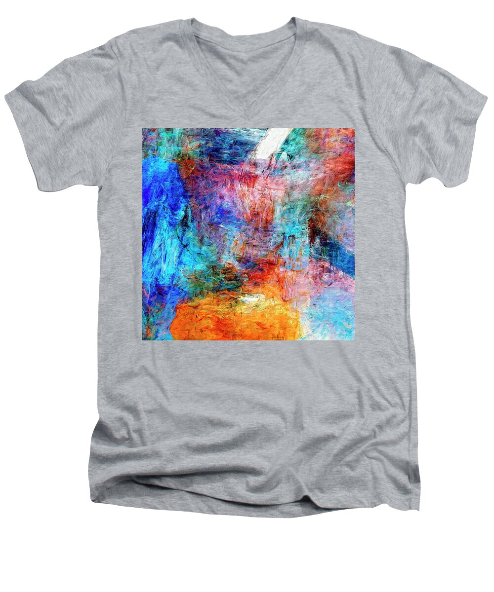 Abstract Men's V-Neck T-Shirt featuring the painting Convergence by Dominic Piperata