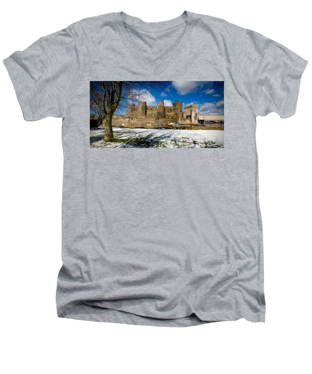 Wales Men's V-Neck T-Shirt featuring the photograph Conwy Castle from the East by Peter OReilly