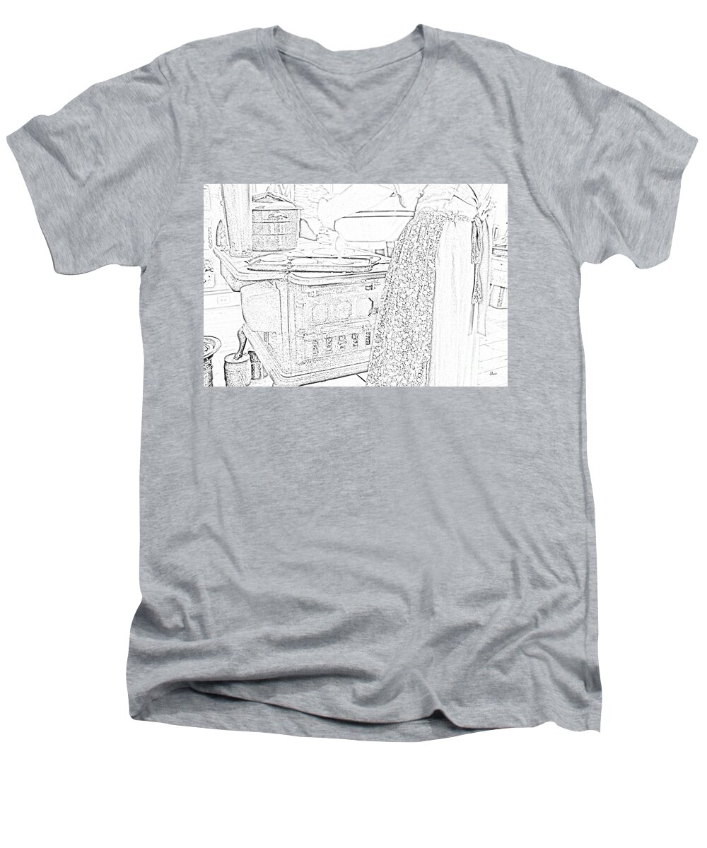 Cooking Men's V-Neck T-Shirt featuring the photograph Cooking on a Wood Stove by Alana Ranney