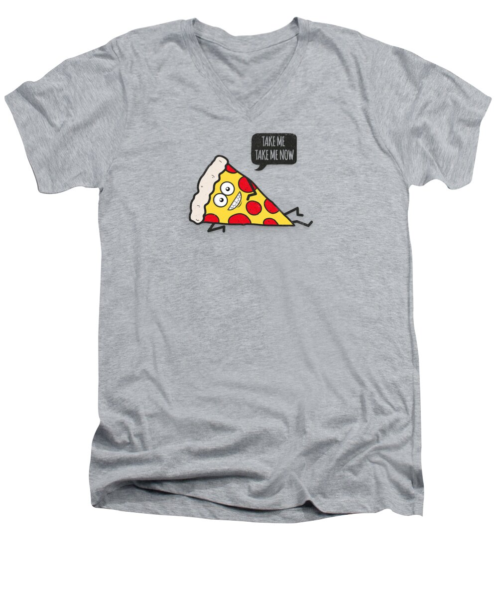Pizza Men's V-Neck T-Shirt featuring the digital art Cool and Trendy Pizza Pattern in Super Acid green  turquoise  blue by Philipp Rietz
