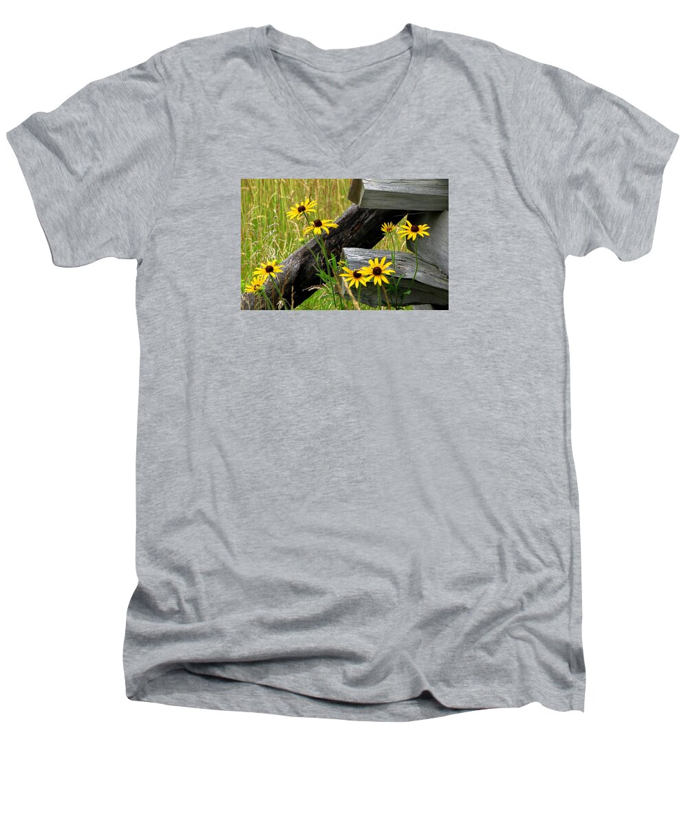 Black Eyed Susans Men's V-Neck T-Shirt featuring the photograph Country Roads by Angela Davies