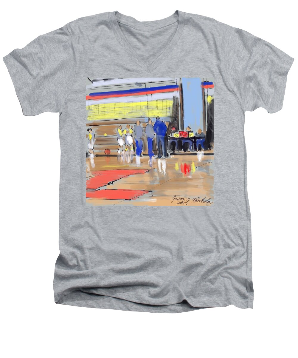 Basketball Men's V-Neck T-Shirt featuring the digital art Court Side Conference by Jason Nicholas