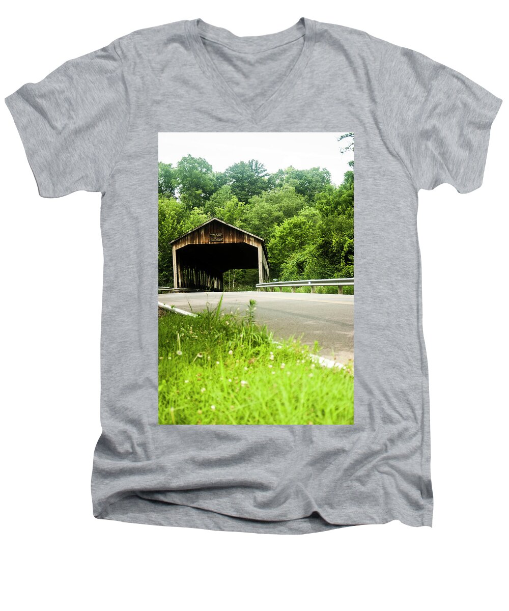  Men's V-Neck T-Shirt featuring the photograph Covered Bridge 2 by Melissa Newcomb