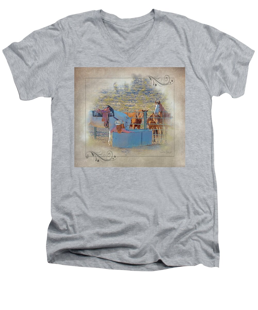  Spa Men's V-Neck T-Shirt featuring the digital art Cowgirl Spa 5p of 6 by Walter Herrit