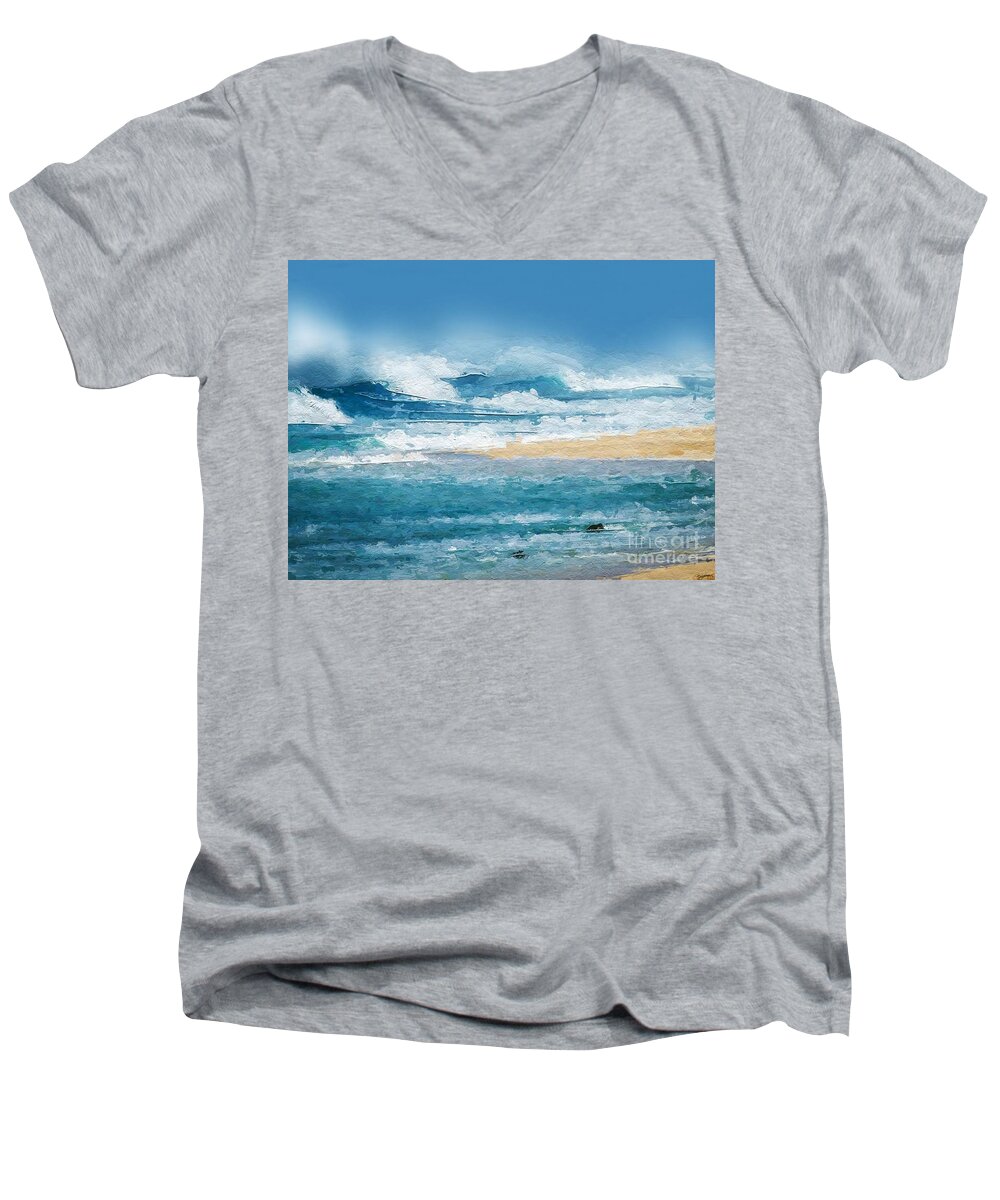 Anthony Fishburne Men's V-Neck T-Shirt featuring the digital art Crashing waves by Anthony Fishburne