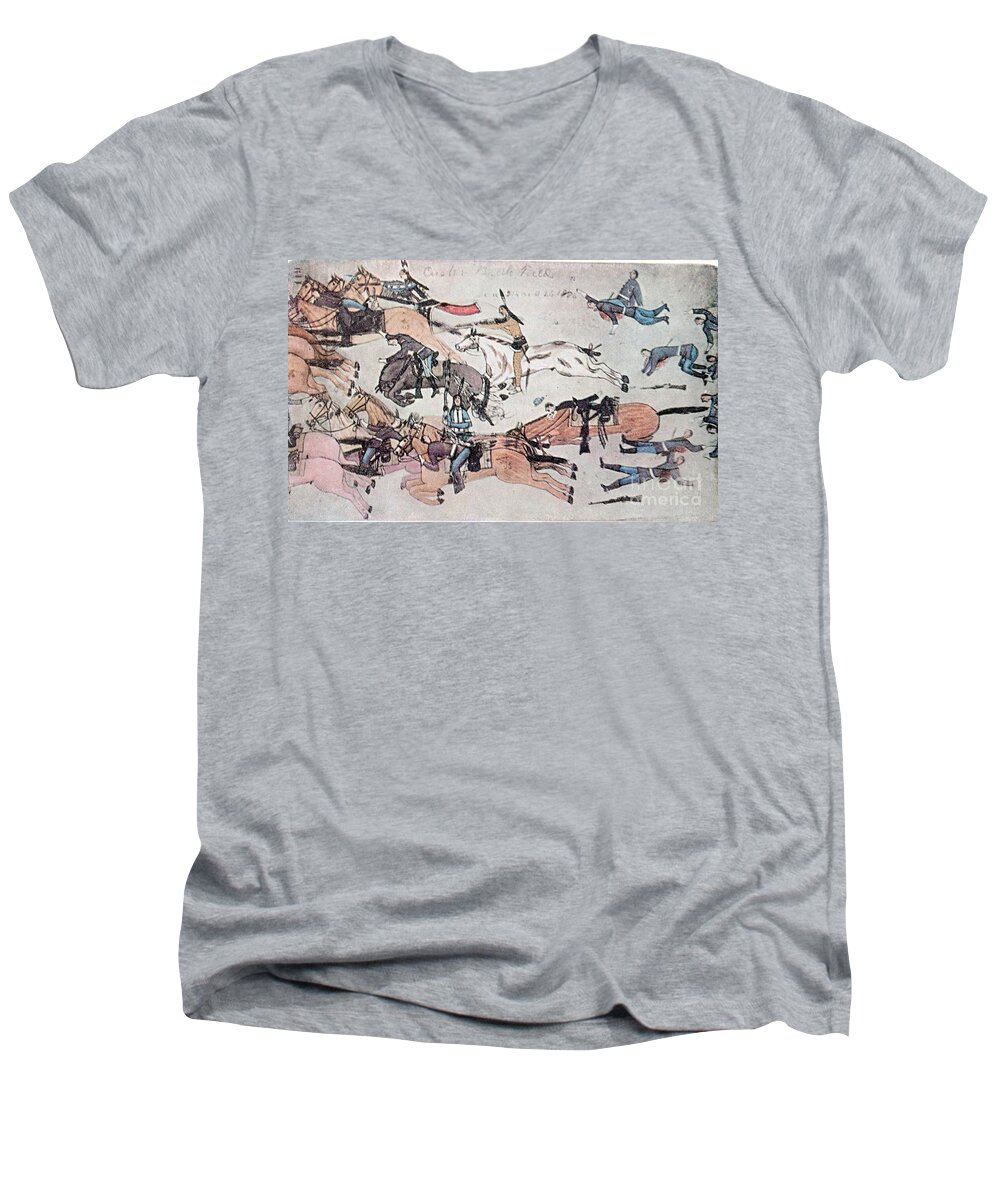 History Men's V-Neck T-Shirt featuring the photograph Crazy Horse At The Battle Of The Little by Photo Researchers