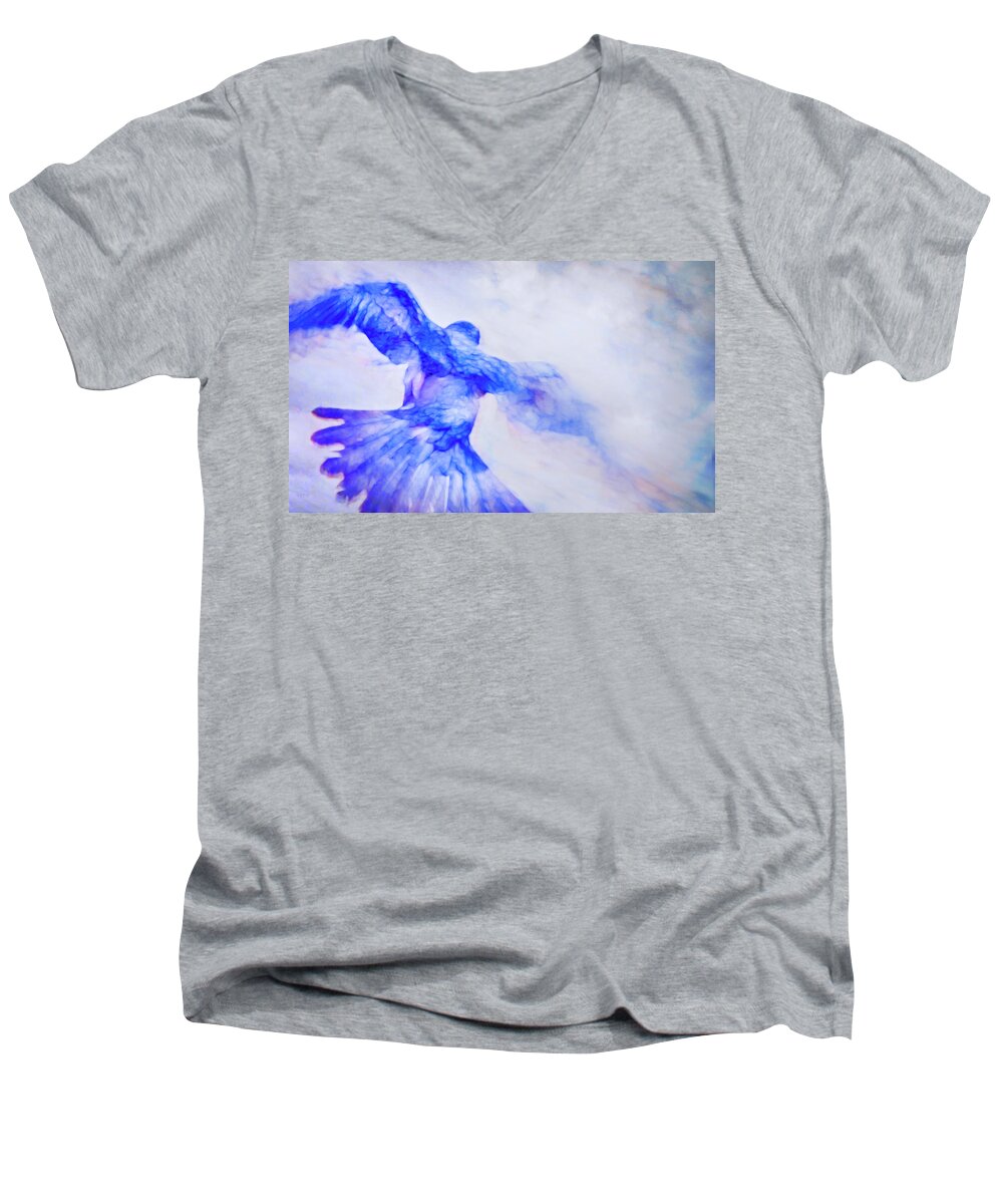 Theresa Tahara Men's V-Neck T-Shirt featuring the photograph Crow In Flight by Theresa Tahara