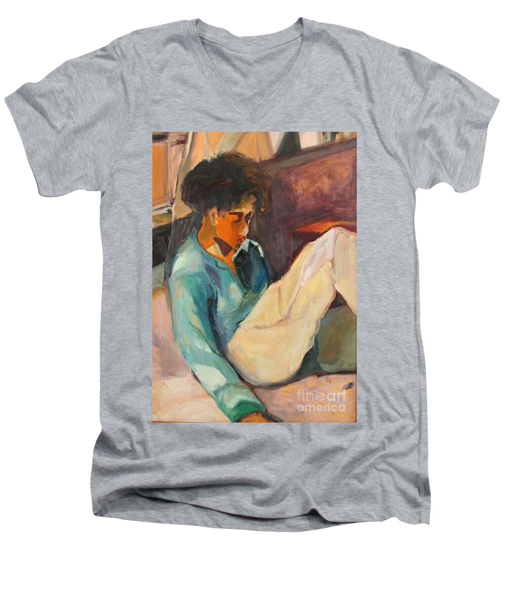 Figure Men's V-Neck T-Shirt featuring the painting Crystal by Daun Soden-Greene