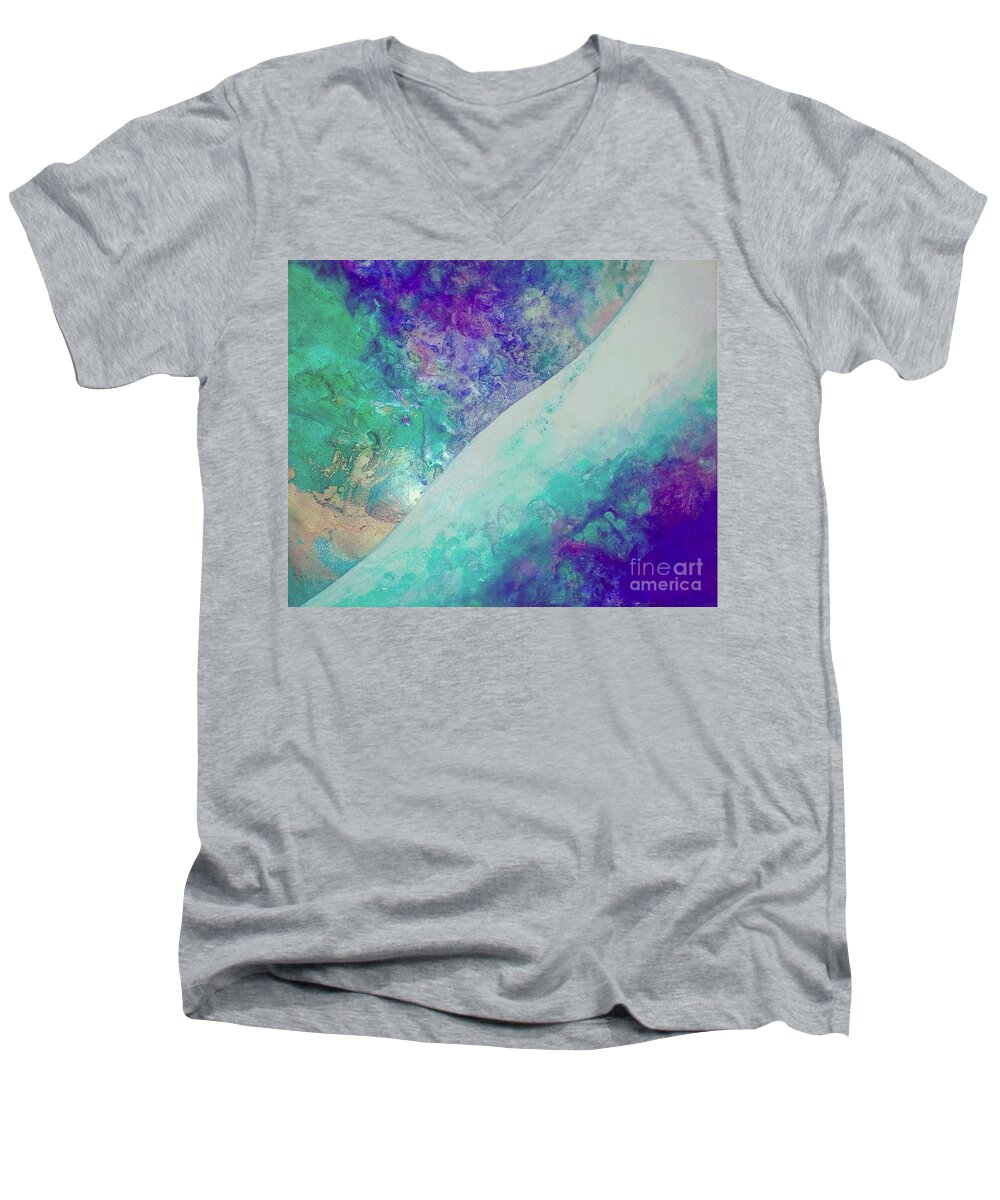 Wave Men's V-Neck T-Shirt featuring the painting Crystal wave10 by Kumiko Mayer