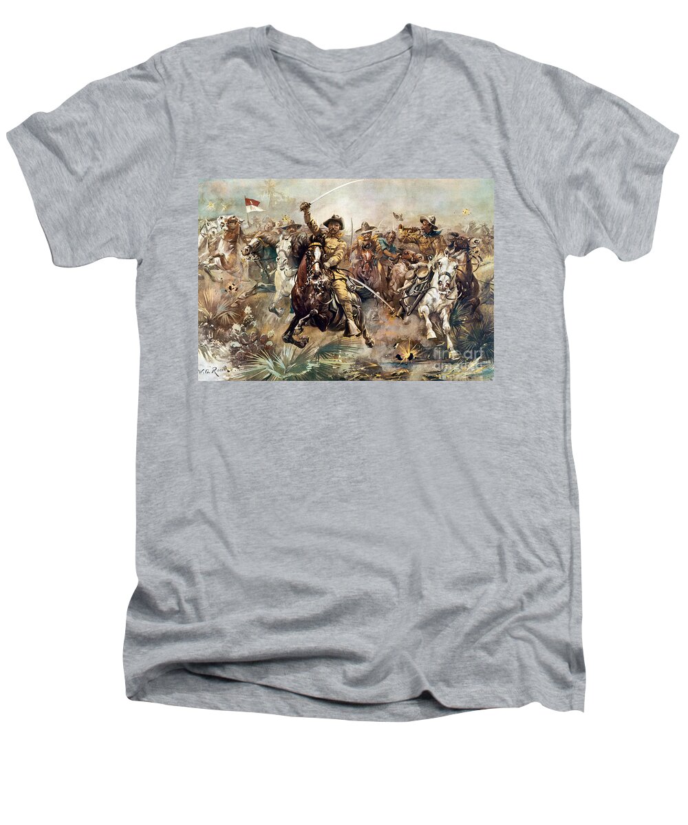 1898 Men's V-Neck T-Shirt featuring the drawing Rough Riders, 1898 by W G Read