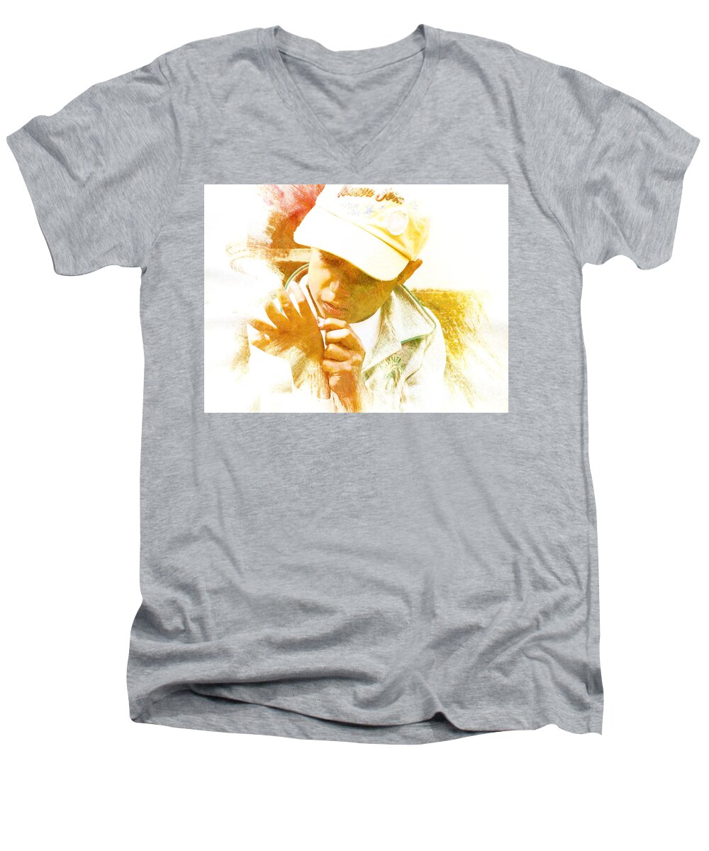 Special Men's V-Neck T-Shirt featuring the photograph Cuenca Kid 902 - ADINEA by Al Bourassa