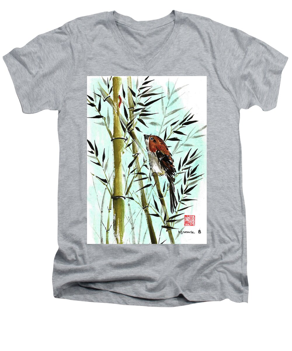 Chinese Brush Painting Men's V-Neck T-Shirt featuring the painting Curiosity by Bill Searle