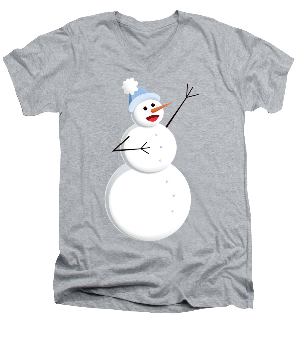 Happy Men's V-Neck T-Shirt featuring the digital art Cute Happy Snowman by Boriana Giormova