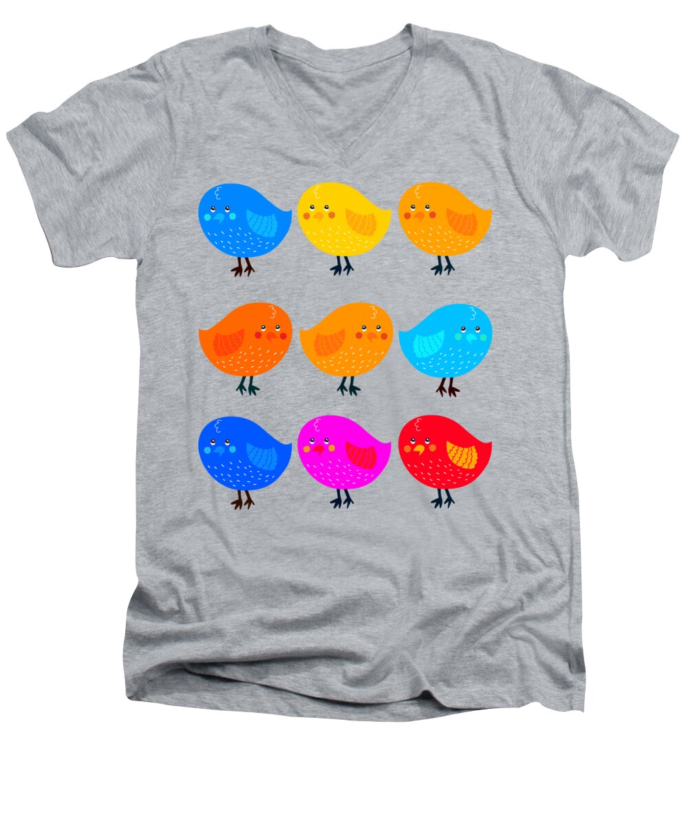 Bird Men's V-Neck T-Shirt featuring the digital art Cute Little Birdies tee by Edward Fielding