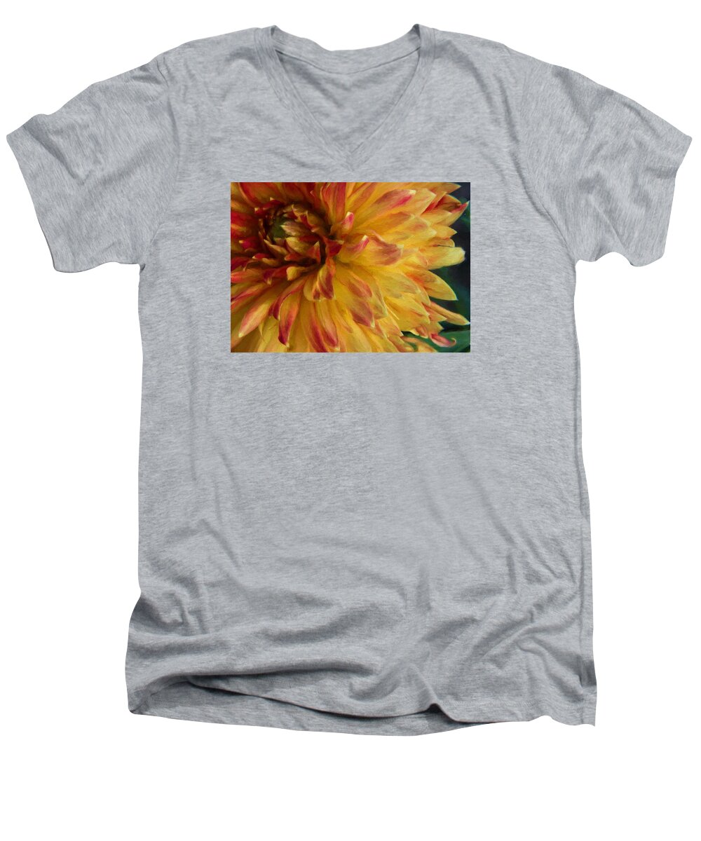 Flower Men's V-Neck T-Shirt featuring the digital art Dahlia 4 by Charmaine Zoe