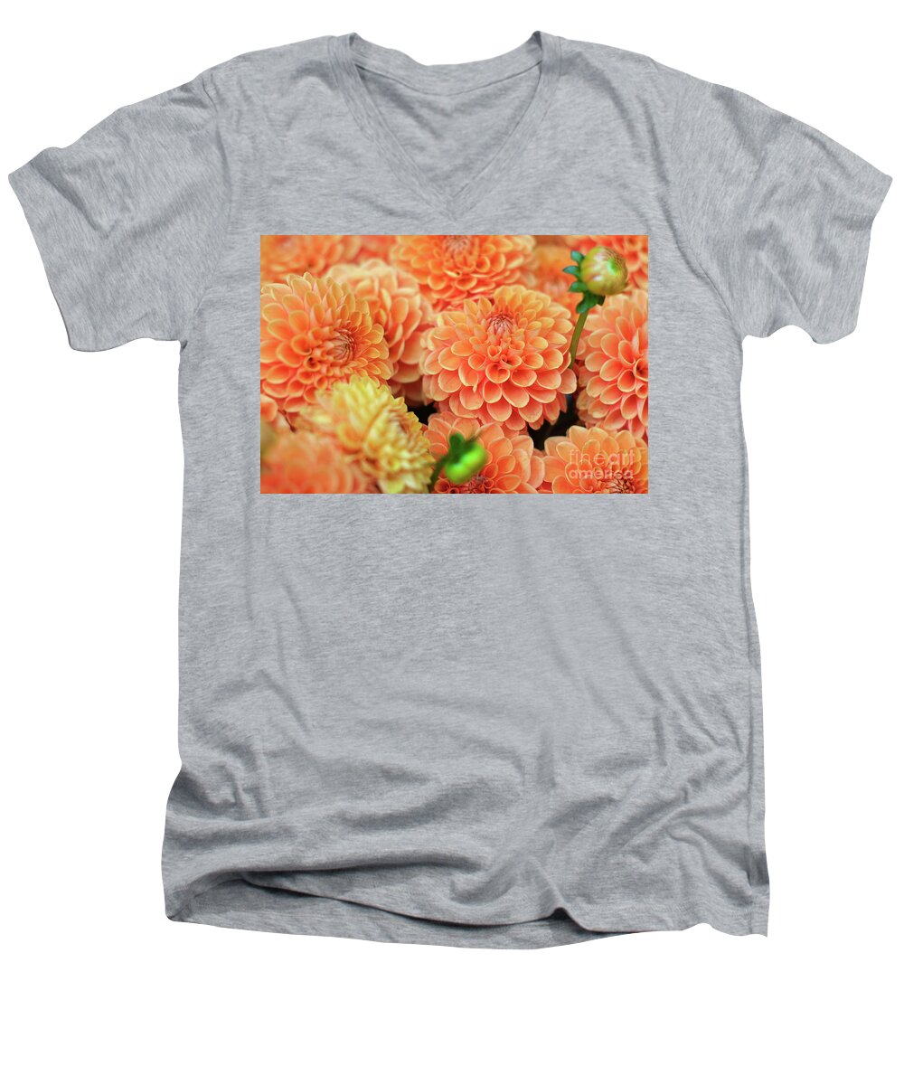 Coral Orange Men's V-Neck T-Shirt featuring the photograph Dahlia by Bruce Block