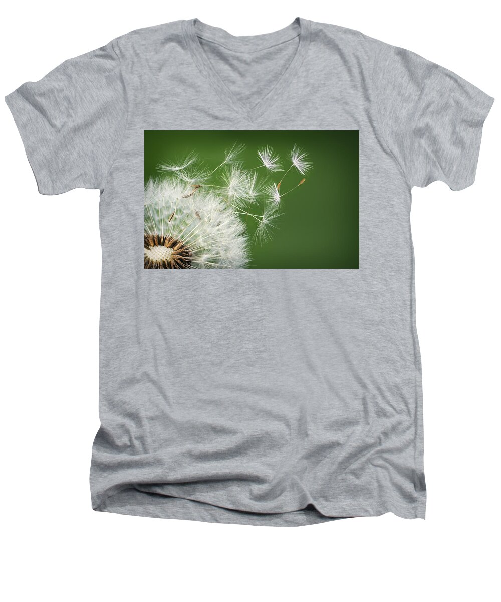 Abstract Men's V-Neck T-Shirt featuring the photograph Dandelion blowing by Bess Hamiti