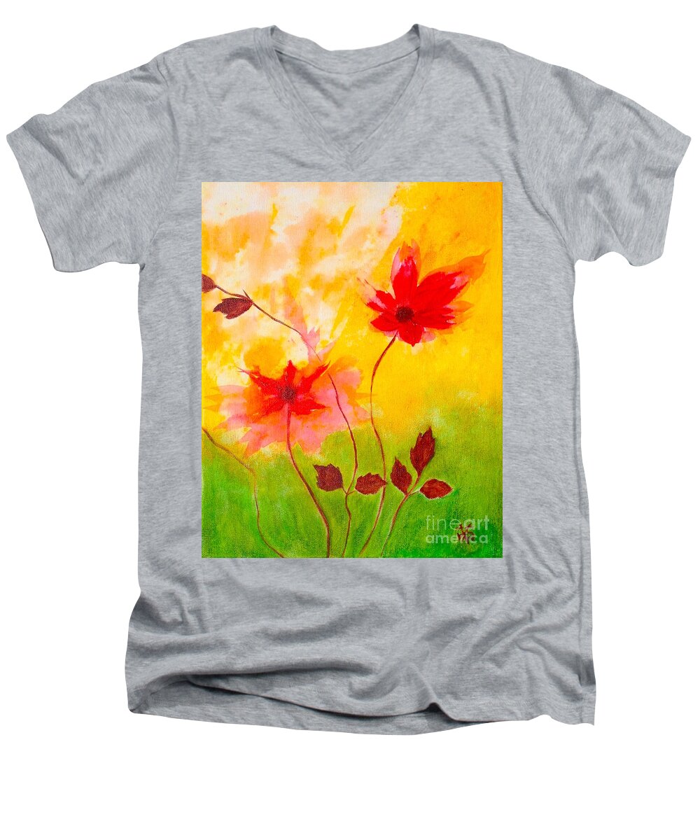 Nature Men's V-Neck T-Shirt featuring the painting Dancing by Wonju Hulse