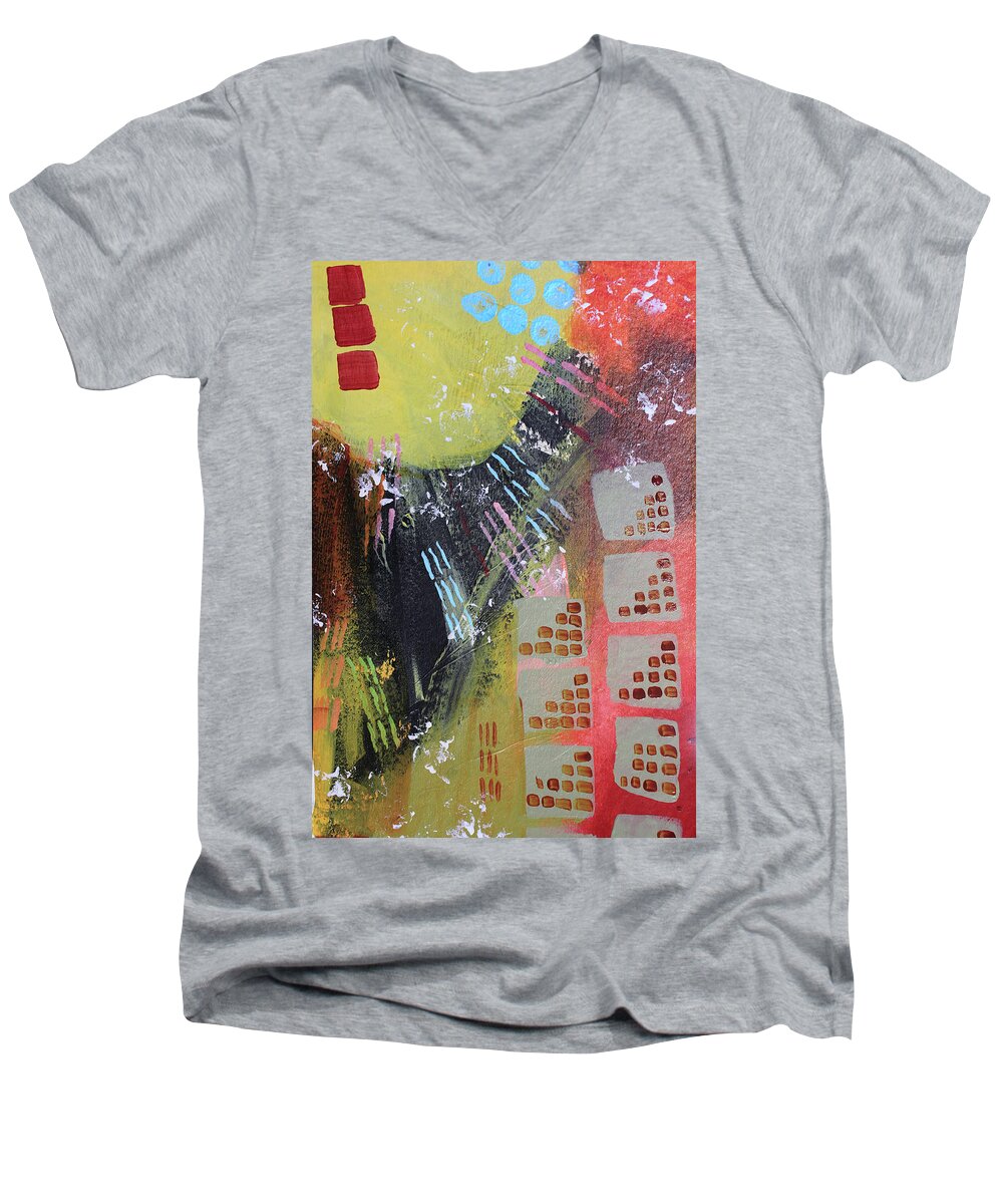 City Men's V-Neck T-Shirt featuring the painting Dark City by April Burton