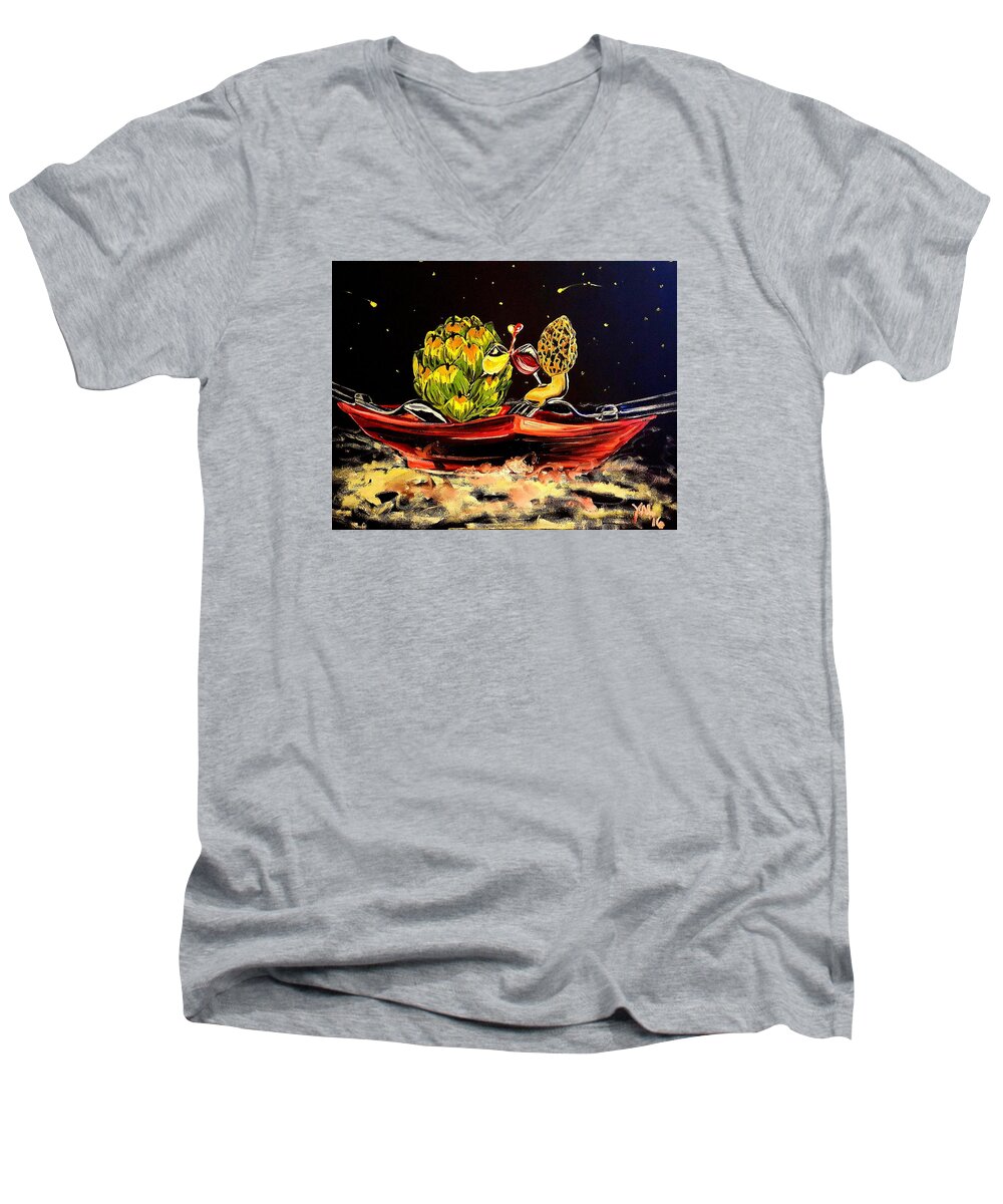 Artichoke Men's V-Neck T-Shirt featuring the painting Date on a Plate by Alexandria Weaselwise Busen