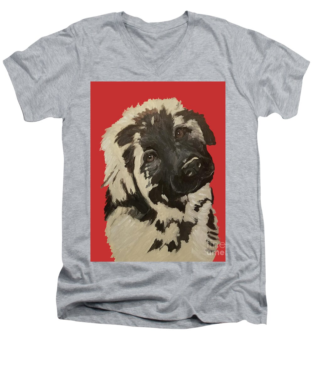 Pet Portrait Men's V-Neck T-Shirt featuring the painting Date With Paint Sept 18 5 by Ania M Milo