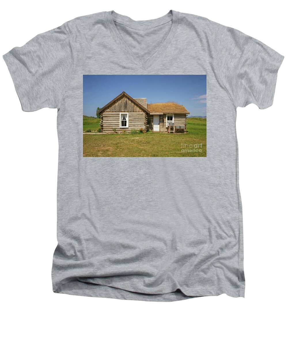Chesterfield Men's V-Neck T-Shirt featuring the photograph Davis Cabin by Roxie Crouch
