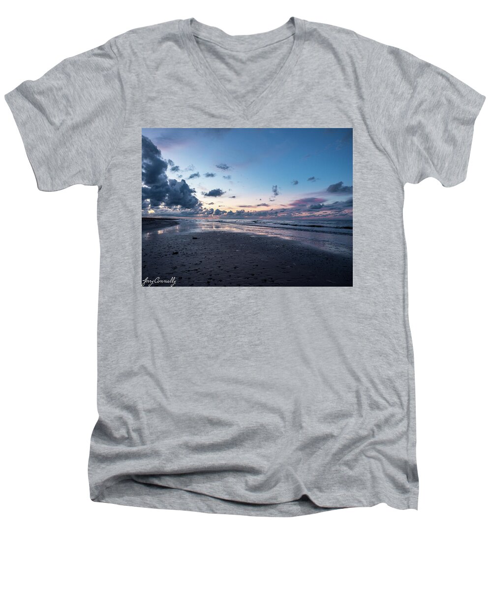 Beach Men's V-Neck T-Shirt featuring the photograph Dawn at McFaddin Beach by Jerry Connally