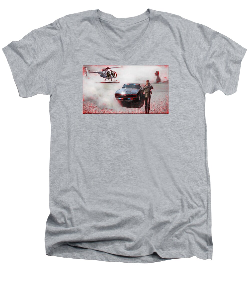 Hughes Helicopter Men's V-Neck T-Shirt featuring the photograph Deadly Pursuit by Michael Cleere