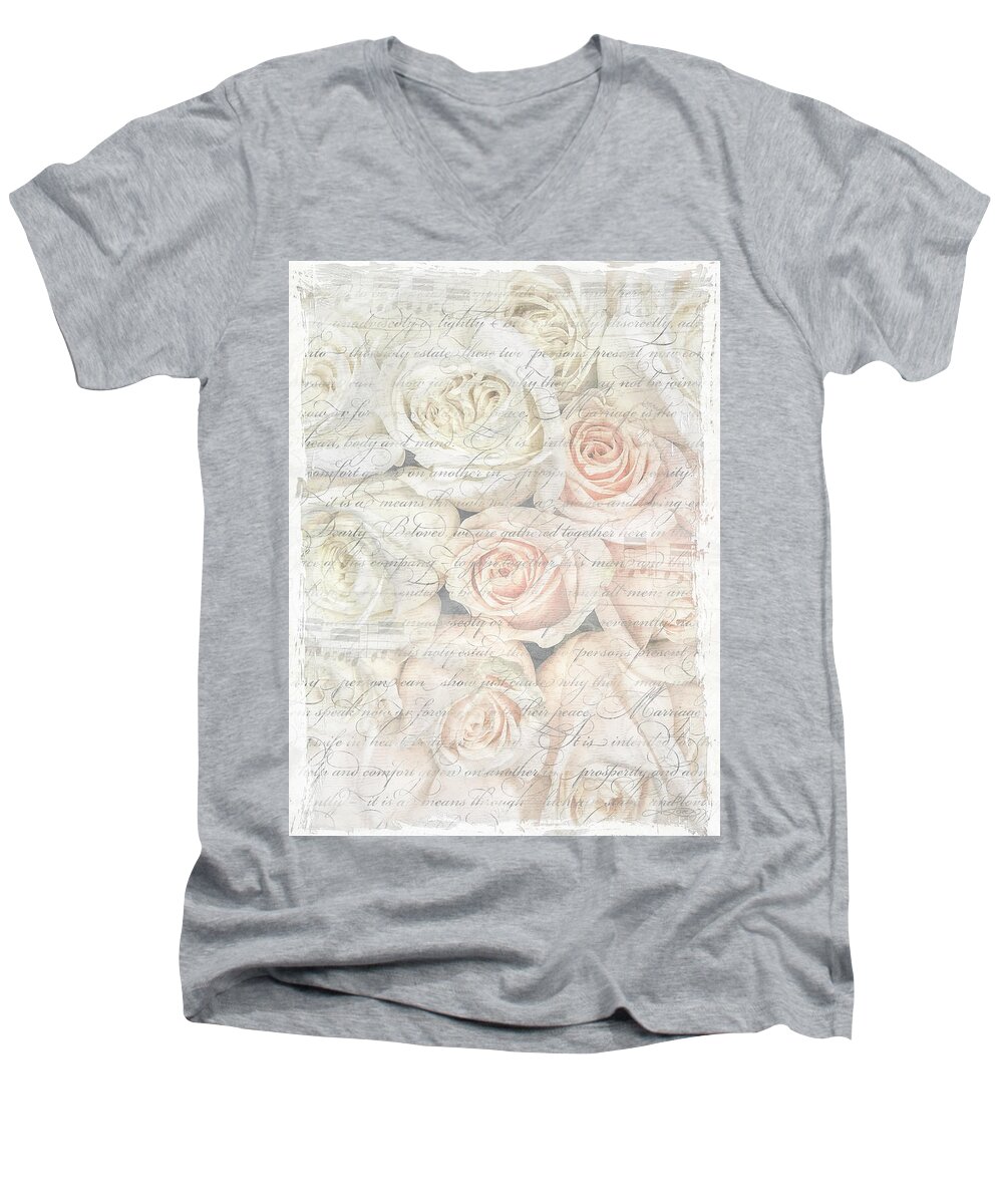 Rose Bouquet; Textured Digital Art Men's V-Neck T-Shirt featuring the photograph Dearly Beloved by Jill Love