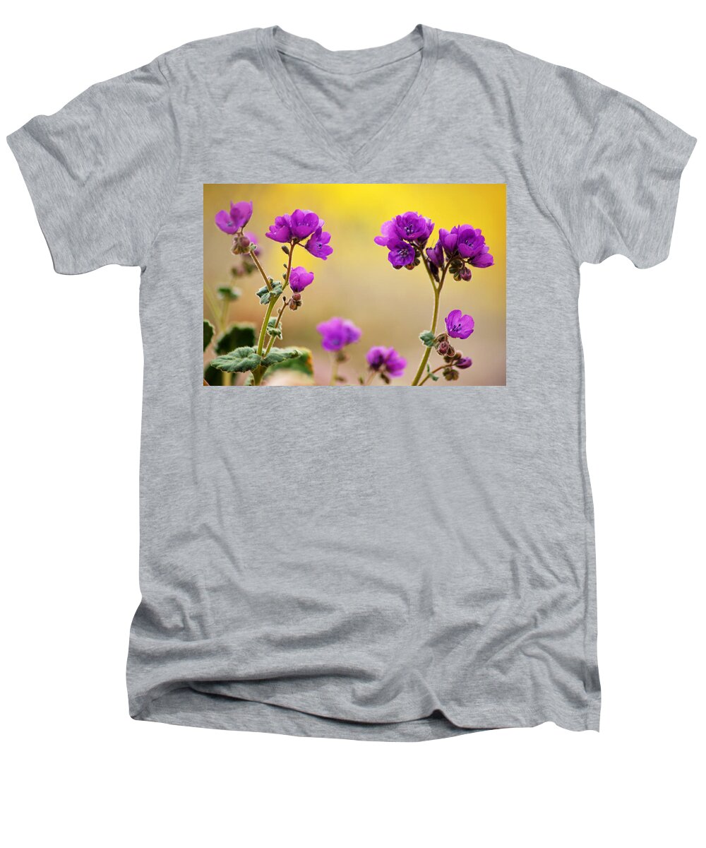 Superbloom 2016 Men's V-Neck T-Shirt featuring the photograph Death Valley Superbloom 506 by Daniel Woodrum