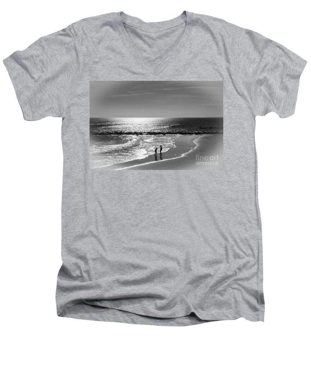 December Men's V-Neck T-Shirt featuring the photograph December At The Jersey Shore by Judy Wolinsky
