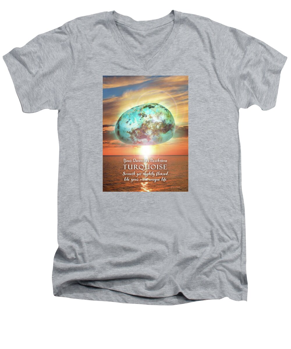 December Men's V-Neck T-Shirt featuring the digital art December Birthstone Turquoise by Evie Cook