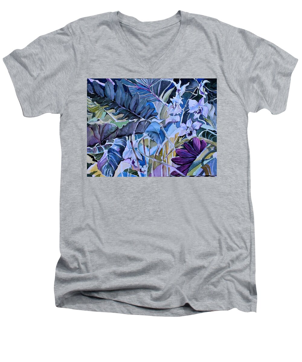 Jungle Men's V-Neck T-Shirt featuring the painting Deep Dreams by Mindy Newman