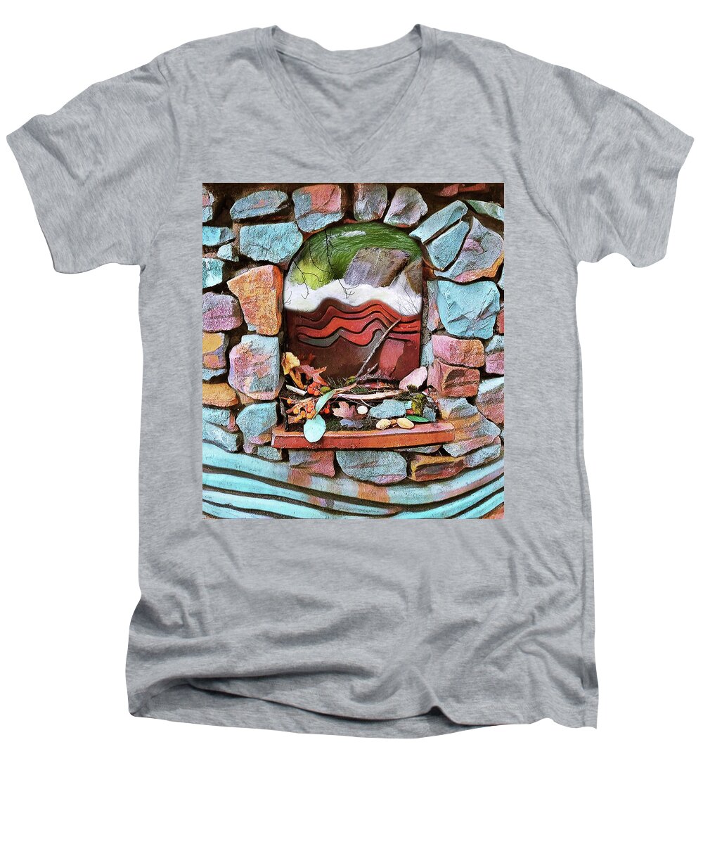 Creek Men's V-Neck T-Shirt featuring the digital art Deer Creek Altar by Lisa Redfern