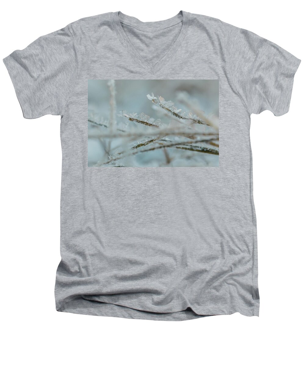 2016 Men's V-Neck T-Shirt featuring the photograph Delicate Morning Frost by Amber Flowers