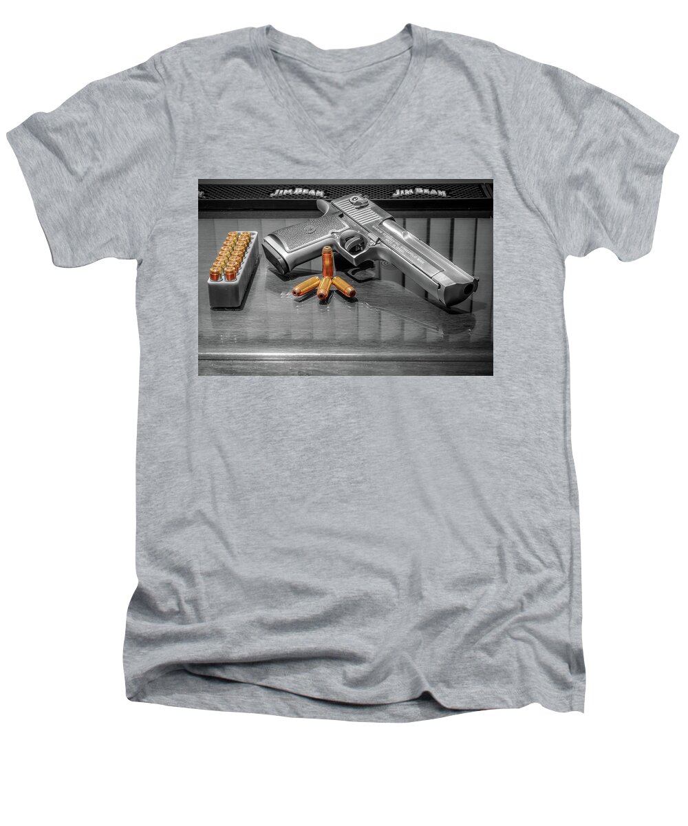 Desert Men's V-Neck T-Shirt featuring the photograph Desert Eagle .50AE Magnum by Rob Green