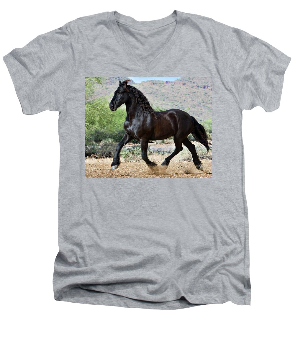 Horse Men's V-Neck T-Shirt featuring the photograph Desert Wind by Jean Hildebrant