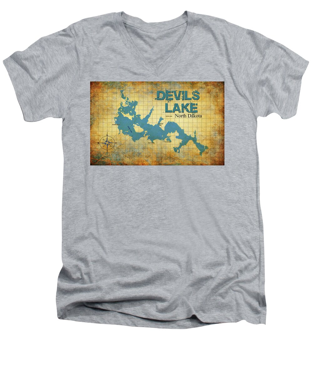 Lake Men's V-Neck T-Shirt featuring the digital art Devils Lake North Dakota by Greg Sharpe