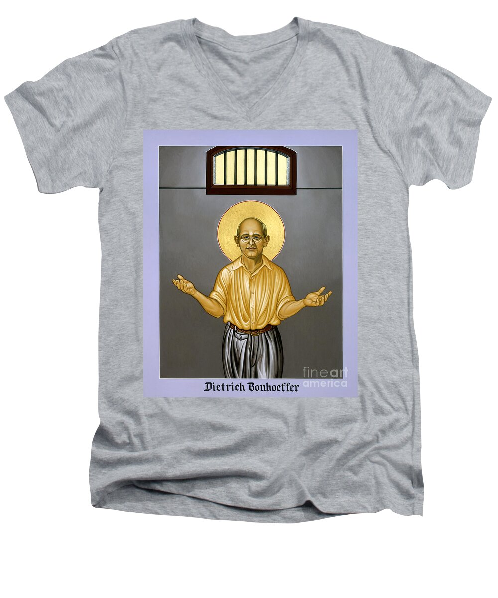 Dietrich Bonhoeffer Men's V-Neck T-Shirt featuring the painting Dietrich Bonhoeffer - LWDIB by Lewis Williams OFS