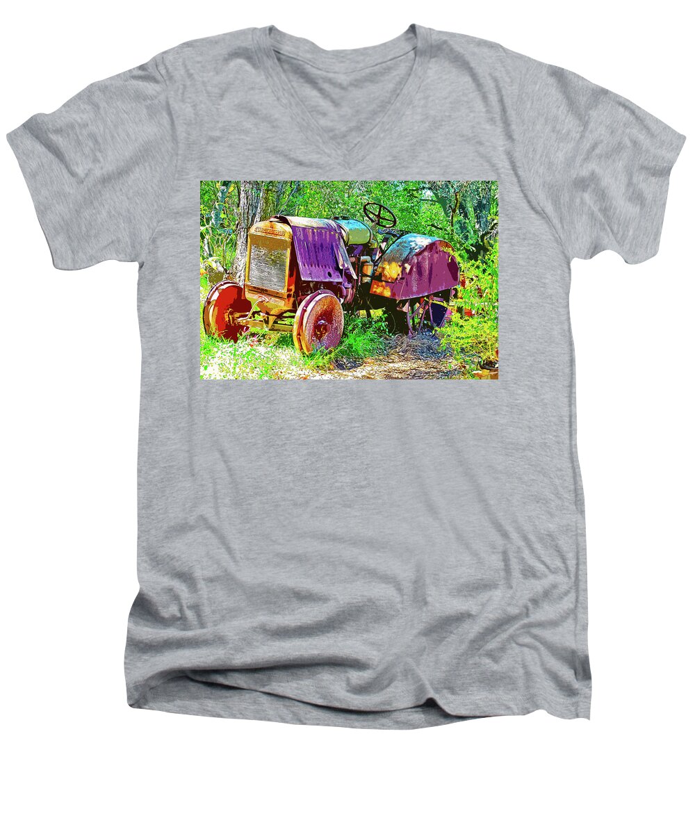 Tractor Men's V-Neck T-Shirt featuring the digital art Dilapidated Tractor by Anthony Murphy