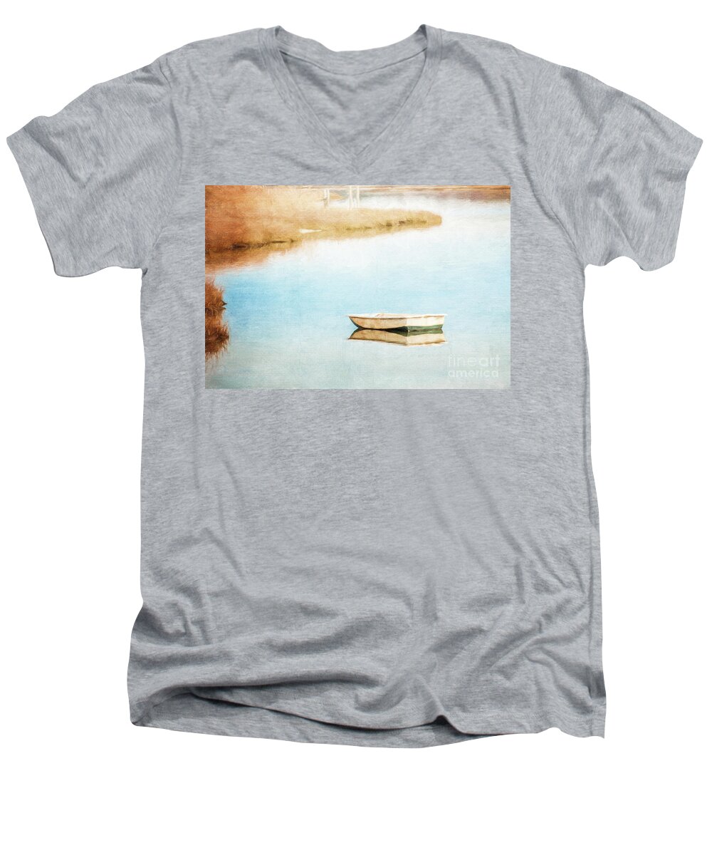 Cape Cod Men's V-Neck T-Shirt featuring the photograph Dinghy in Eastham by Michael James