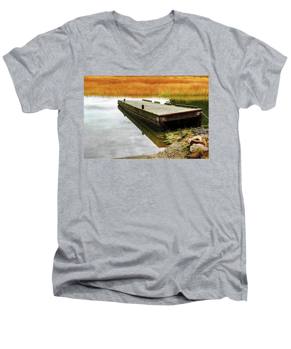 Maine Lobster Boats Men's V-Neck T-Shirt featuring the photograph Dock And Marsh by Tom Singleton