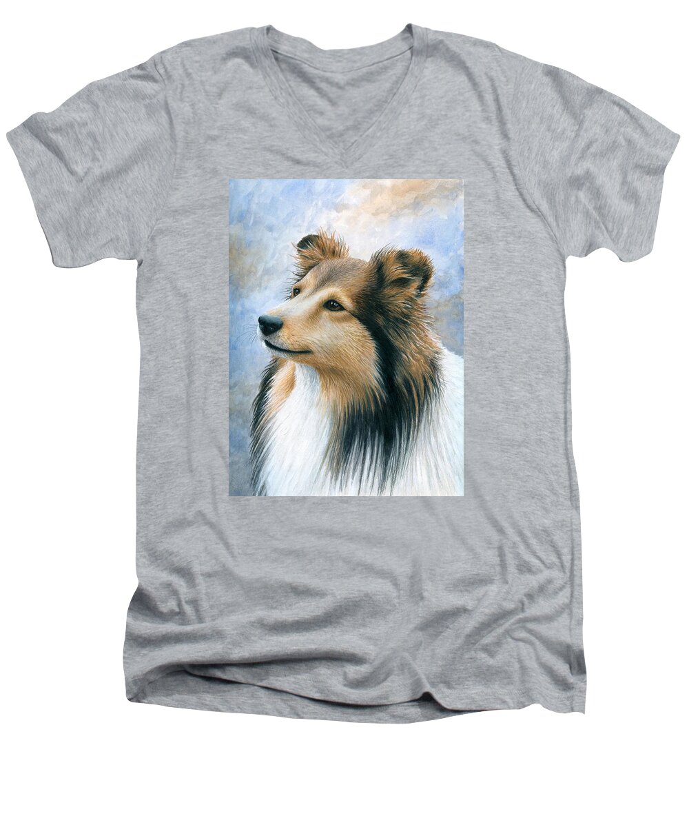 Dog Men's V-Neck T-Shirt featuring the painting Dog 122 by Lucie Dumas