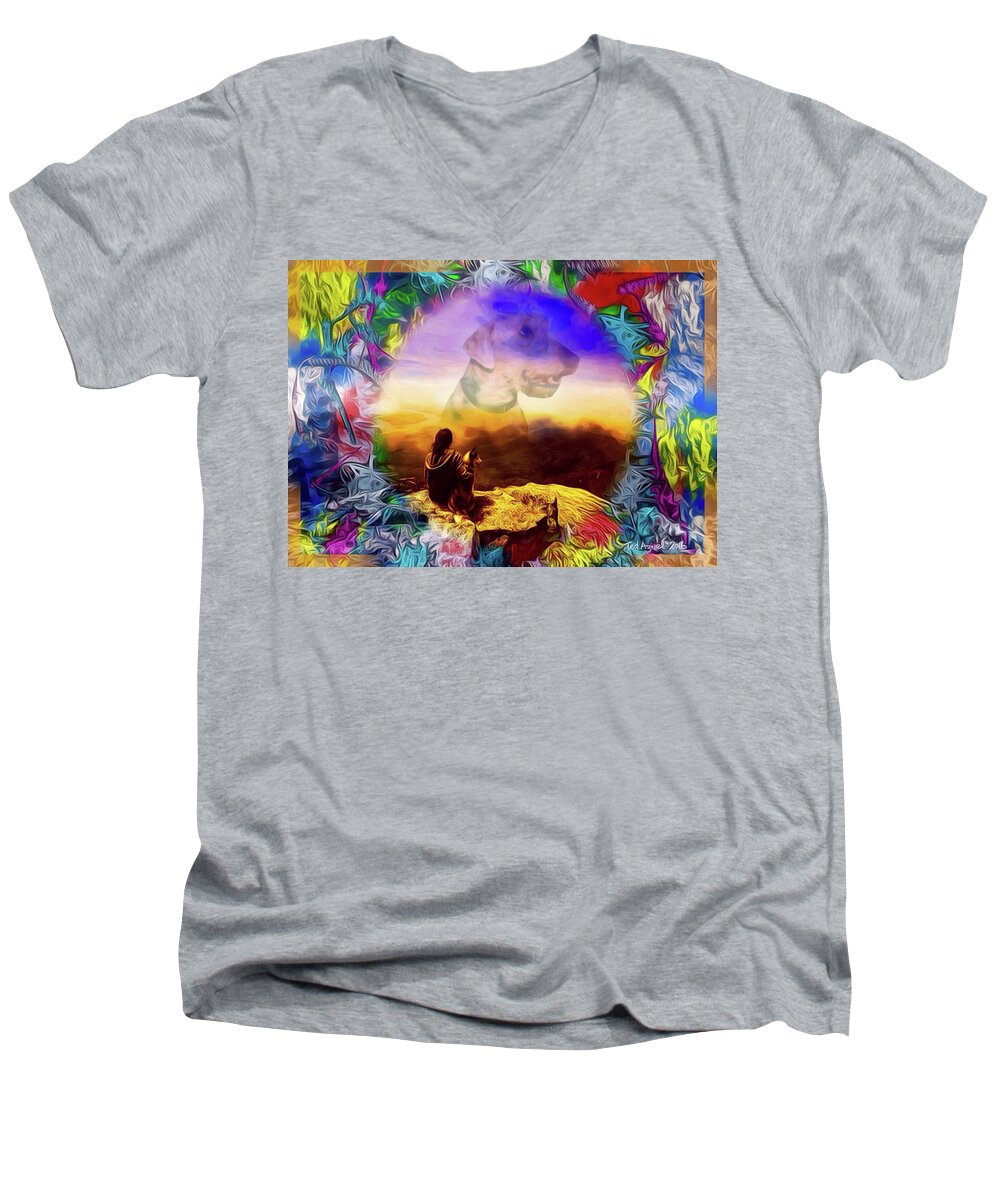 Dogs Men's V-Neck T-Shirt featuring the painting Dog Heaven by Ted Azriel