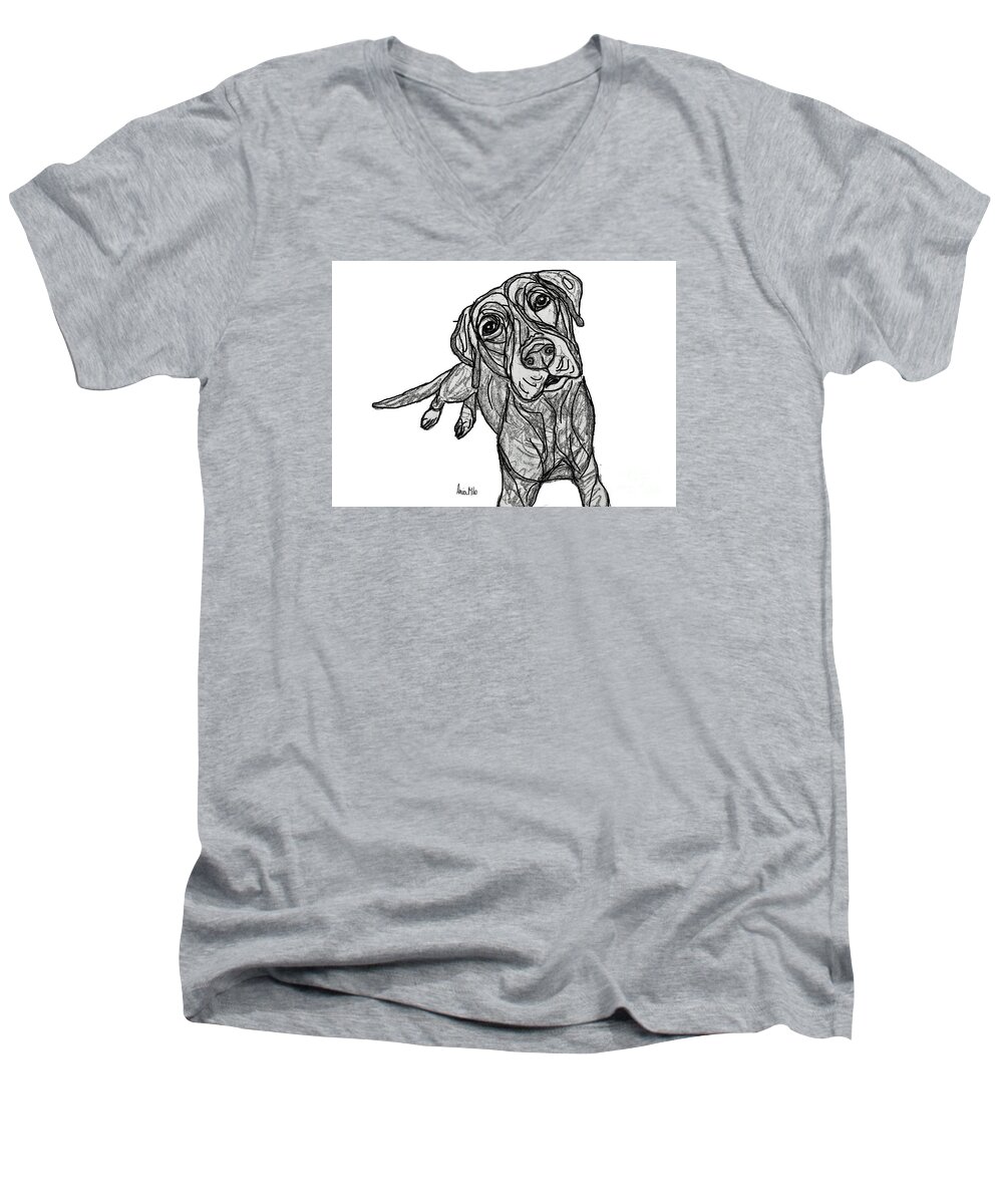 Dog Men's V-Neck T-Shirt featuring the digital art Dog Sketch in Charcoal 10 by Ania M Milo
